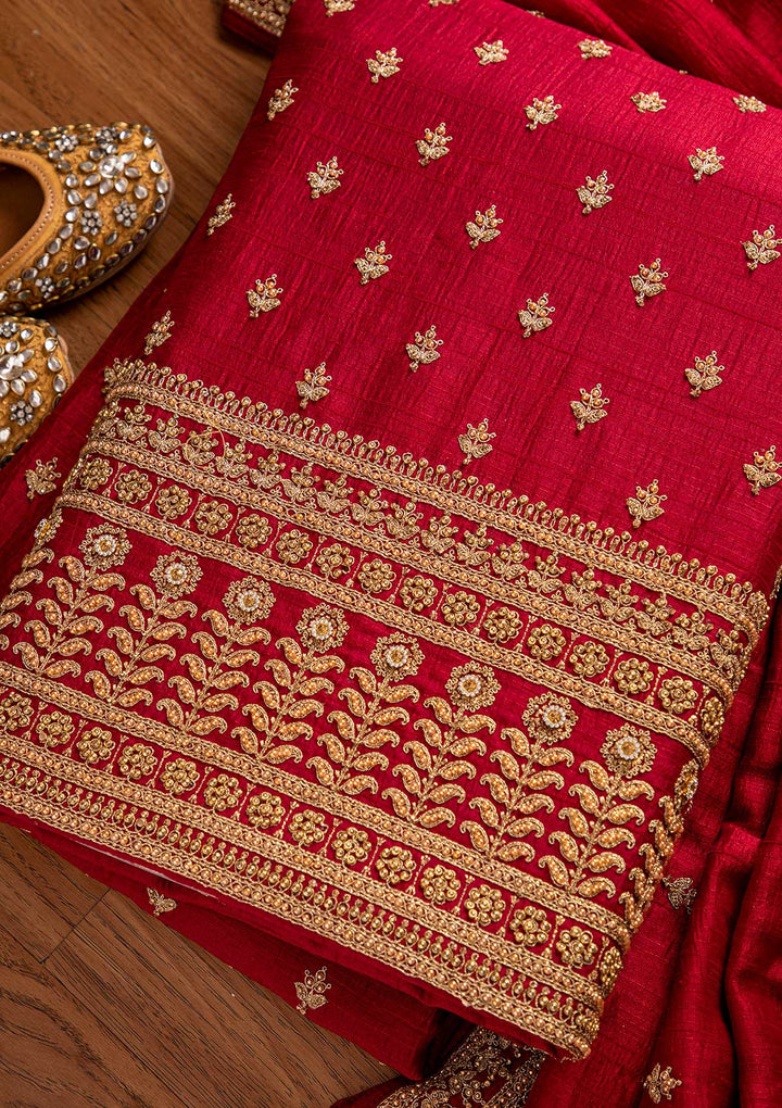 Maroon Stonework Raw Silk Designer Unstitched Salwar Suit - koskii