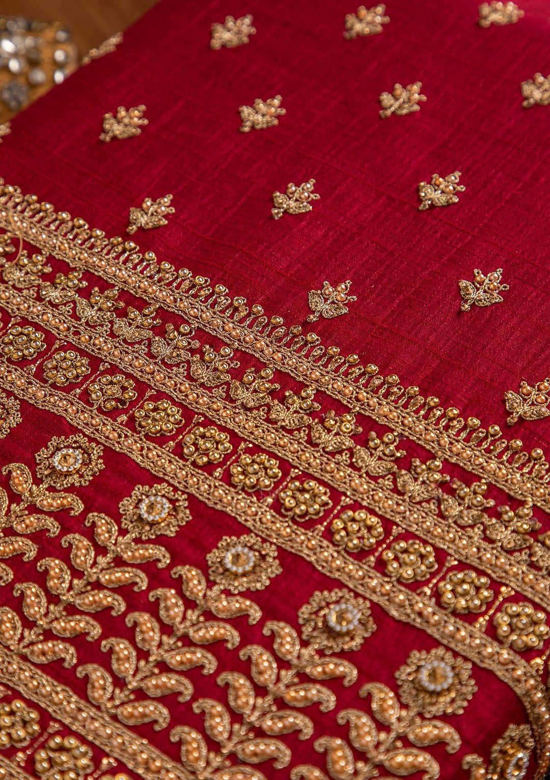 Maroon Stonework Raw Silk Designer Unstitched Salwar Suit - koskii