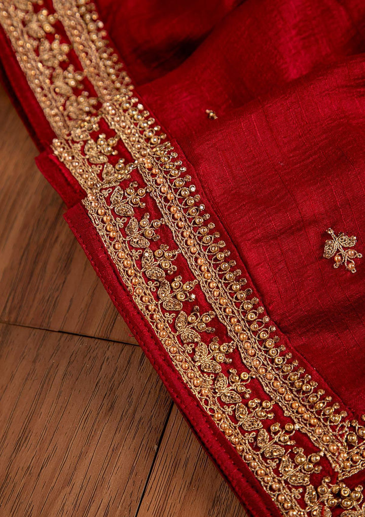 Maroon Stonework Raw Silk Designer Unstitched Salwar Suit - koskii