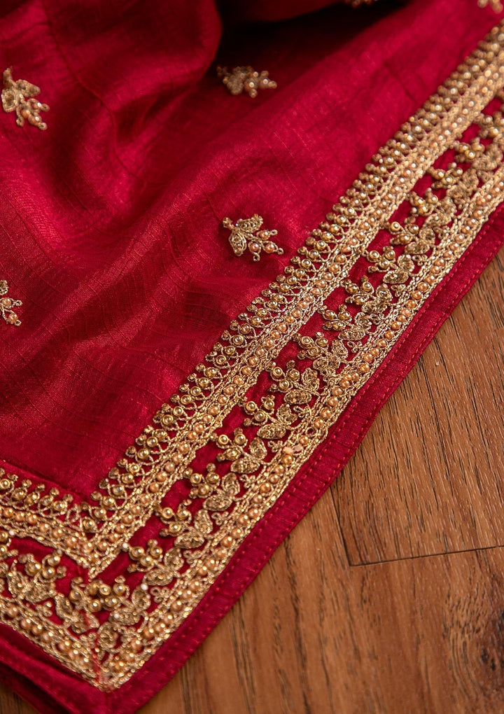 Maroon Stonework Raw Silk Designer Unstitched Salwar Suit - koskii