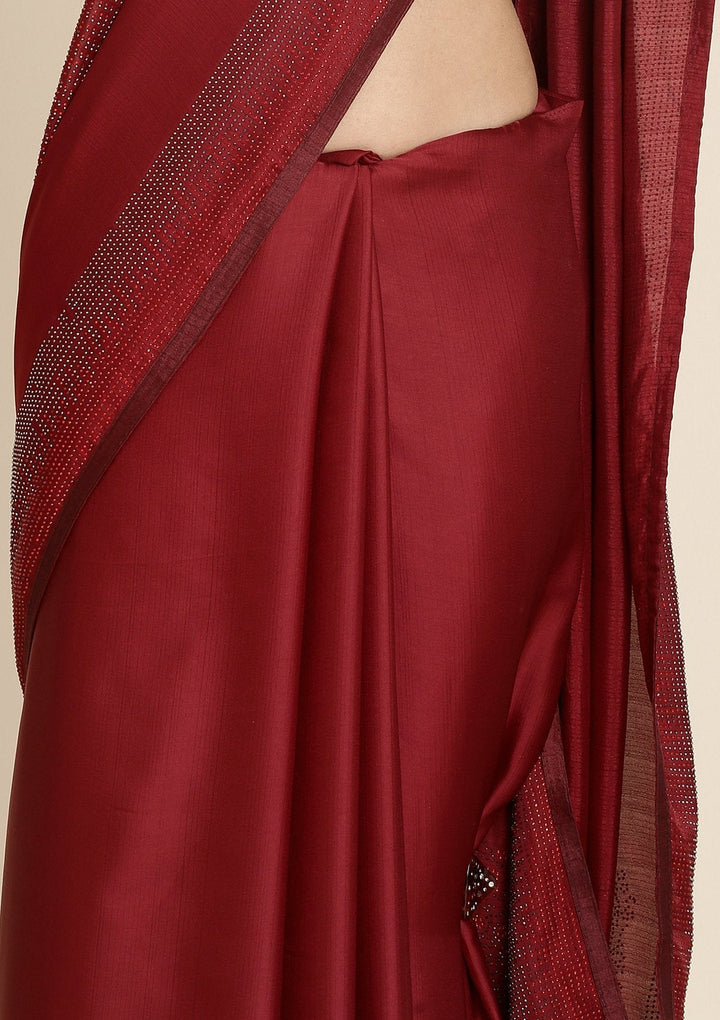 Maroon Swarovski Satin Designer Saree - koskii
