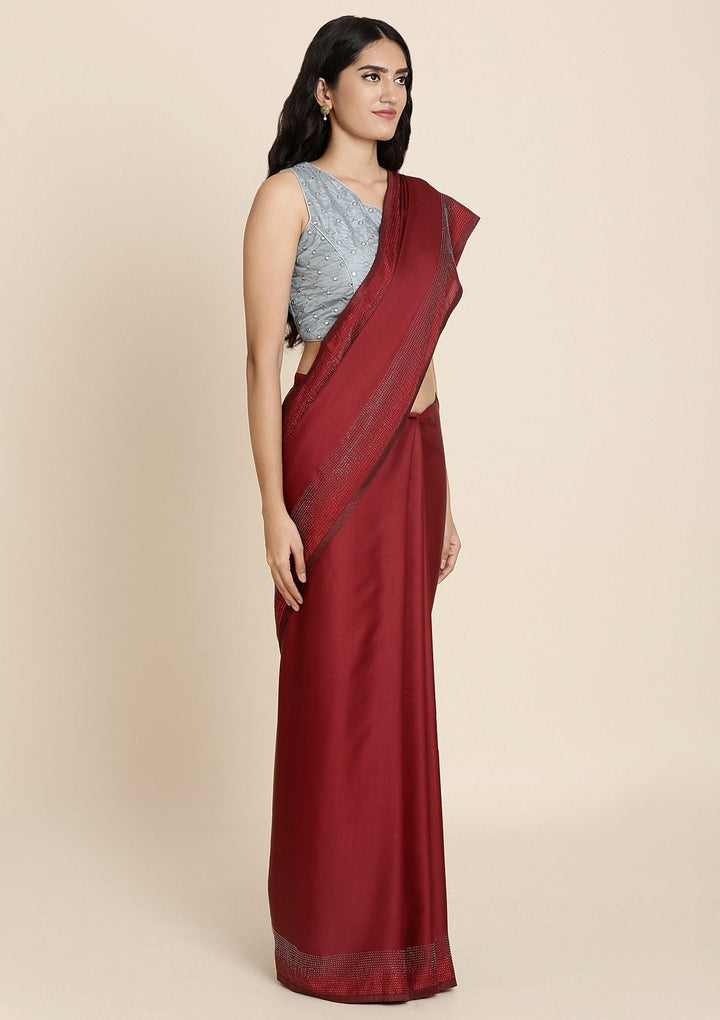 Maroon Swarovski Satin Designer Saree - koskii