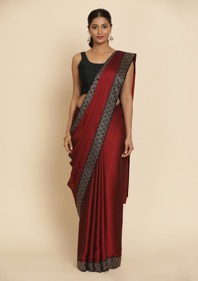 Maroon Swarovski Semi Crepe Designer Saree - koskii