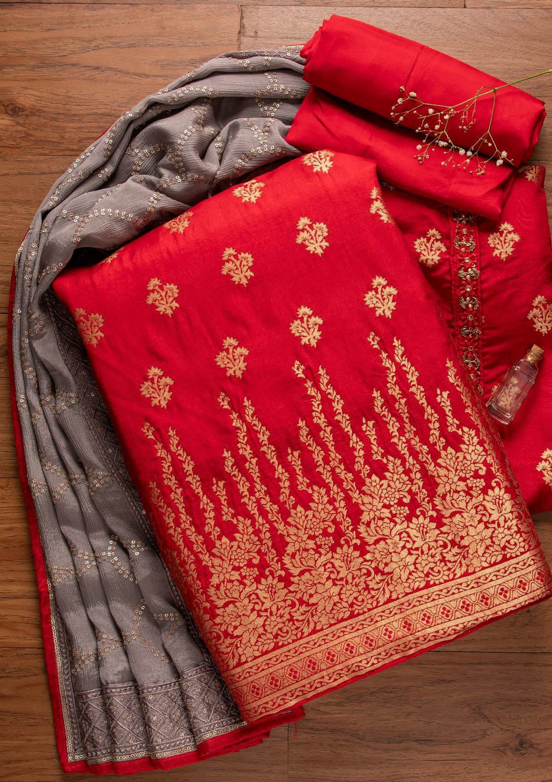 Maroon Zariwork Art Silk Designer Unstitched Salwar Suit - koskii