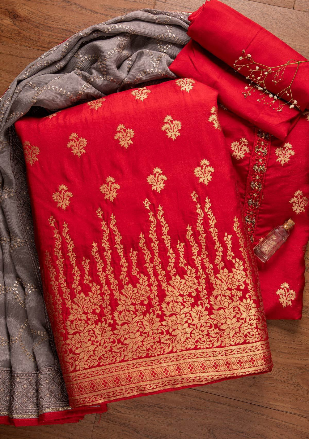 Maroon Zariwork Art Silk Designer Unstitched Salwar Suit - koskii