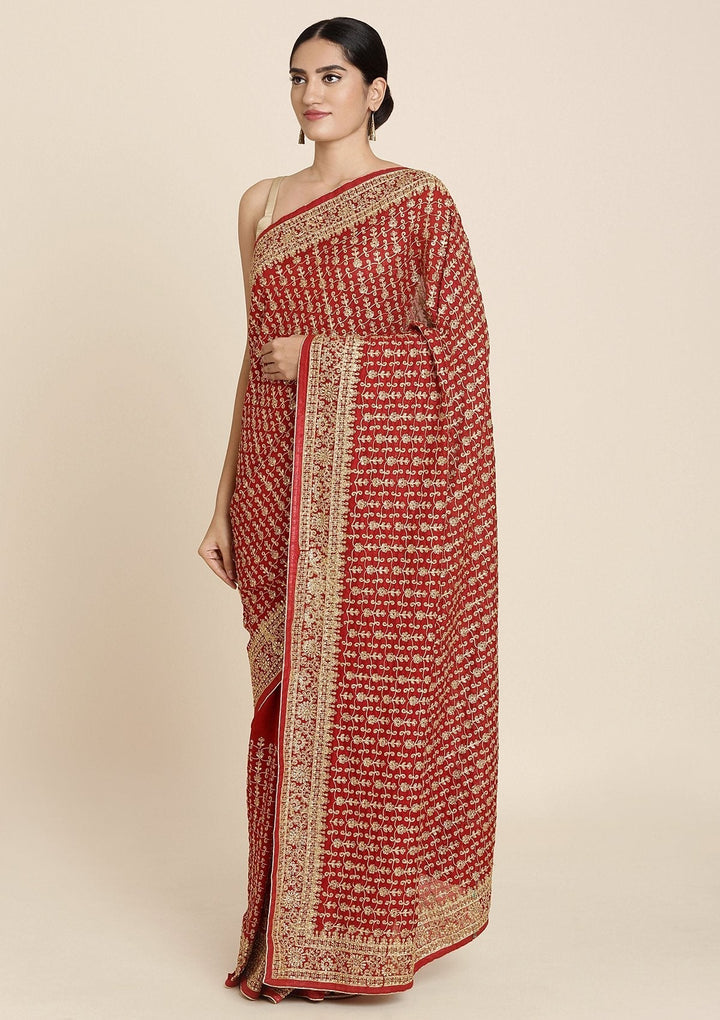 Maroon Zariwork Art Silk Designer Saree - koskii