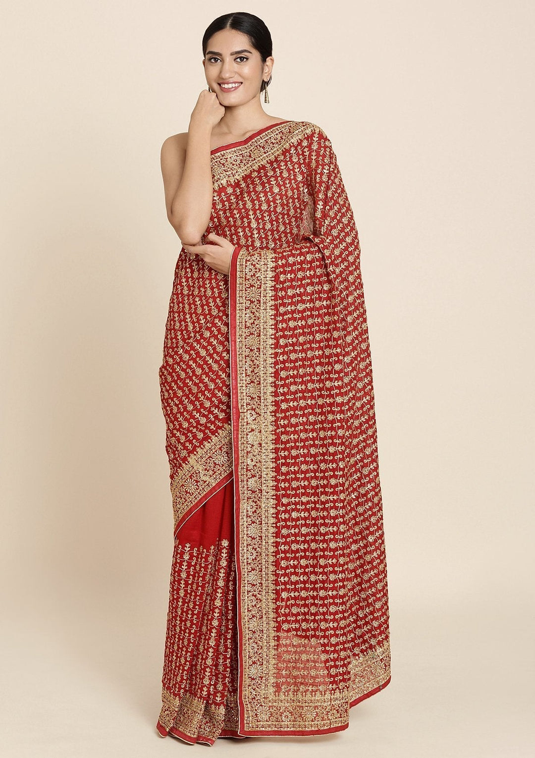 Maroon Zariwork Art Silk Designer Saree - koskii