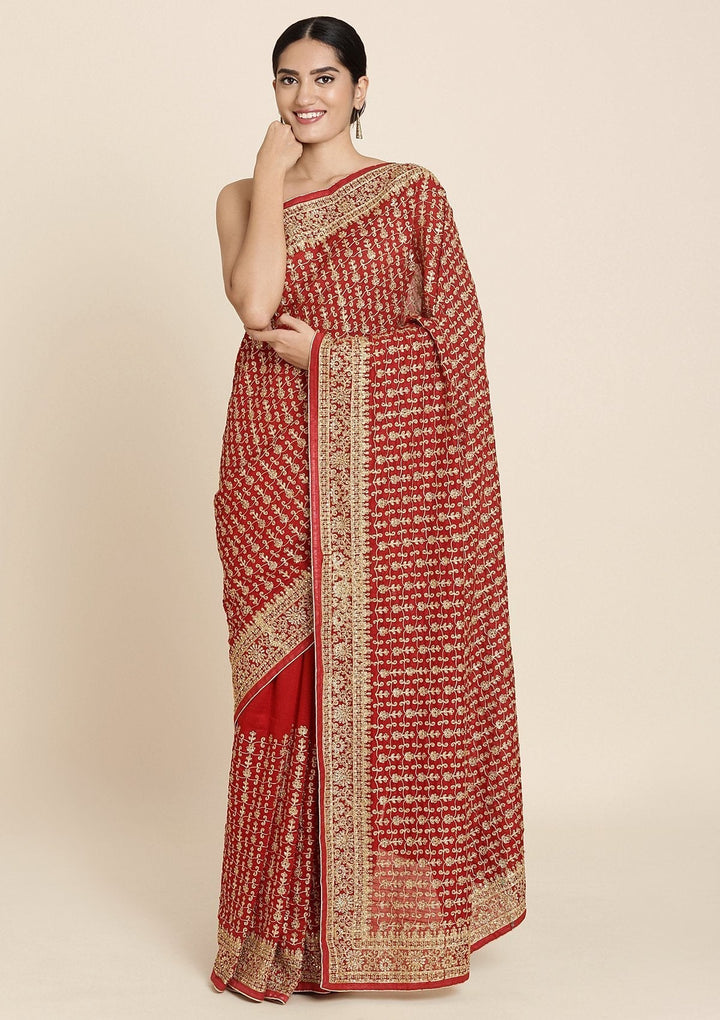 Maroon Zariwork Art Silk Designer Saree - koskii