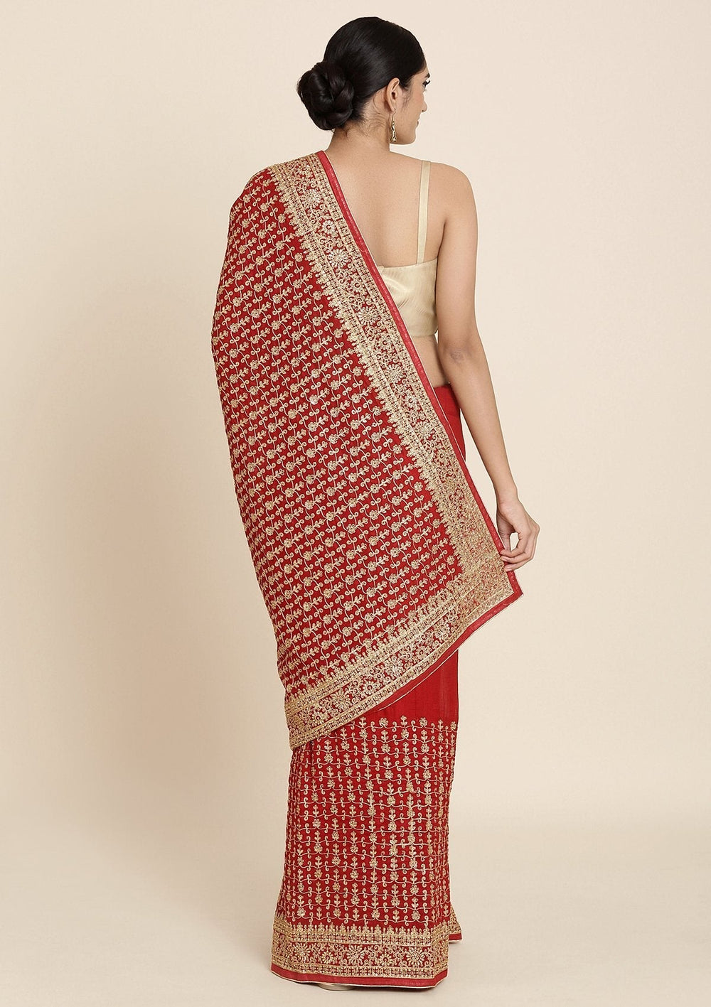 Maroon Zariwork Art Silk Designer Saree - koskii