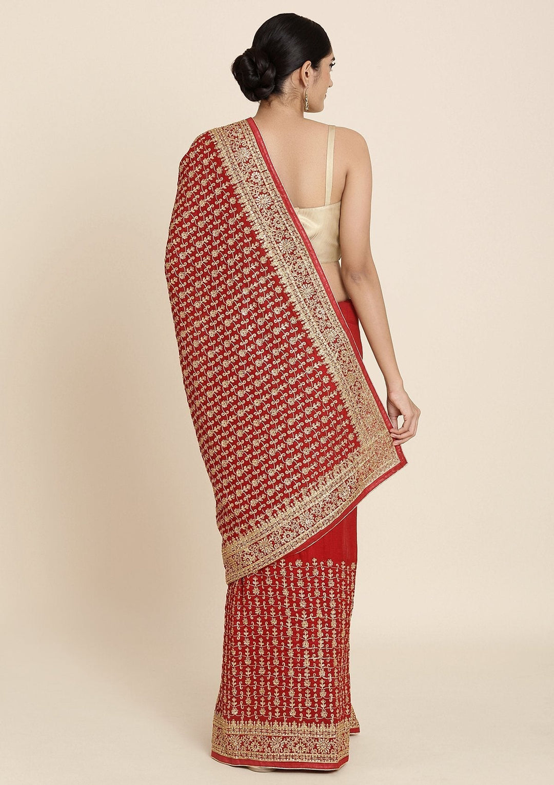 Maroon Zariwork Art Silk Designer Saree - koskii