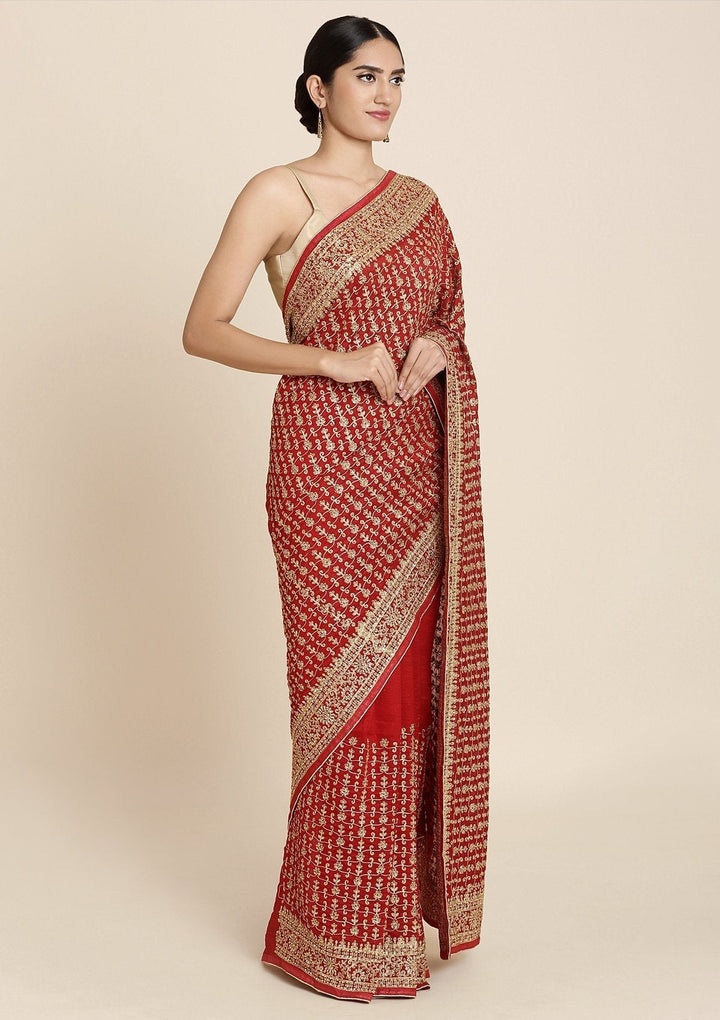 Maroon Zariwork Art Silk Designer Saree - koskii