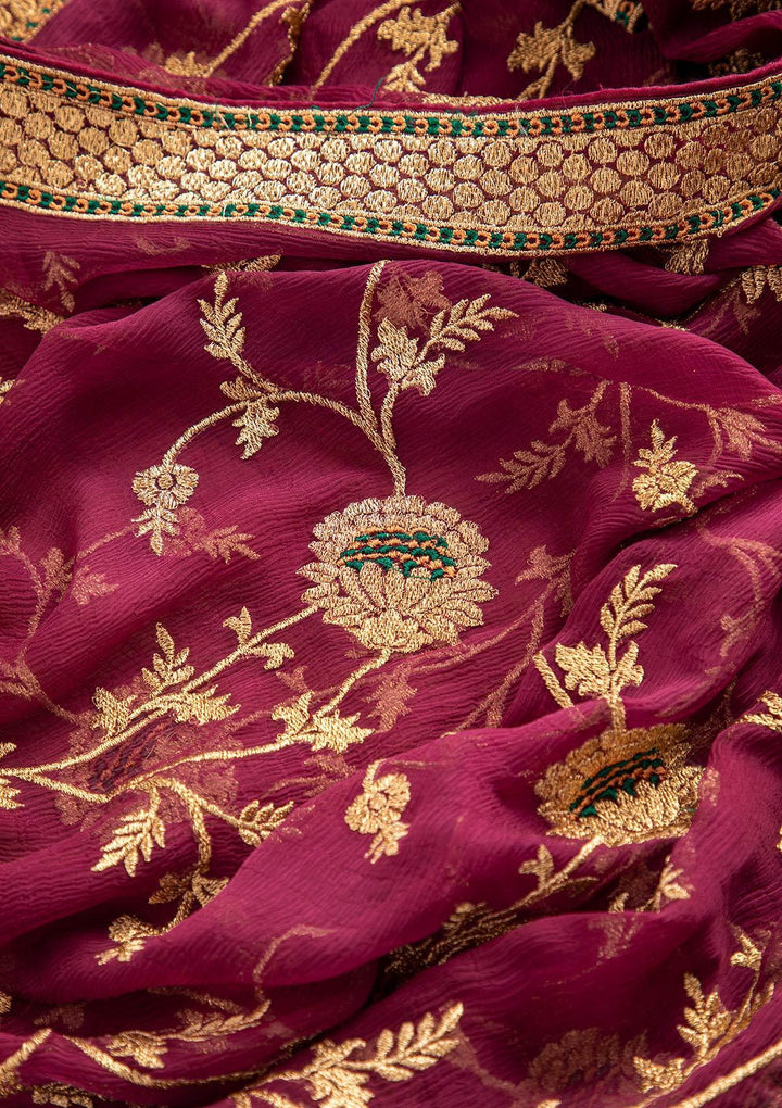 Maroon Zariwork Georgette Designer Unstitched Salwar Suit - koskii