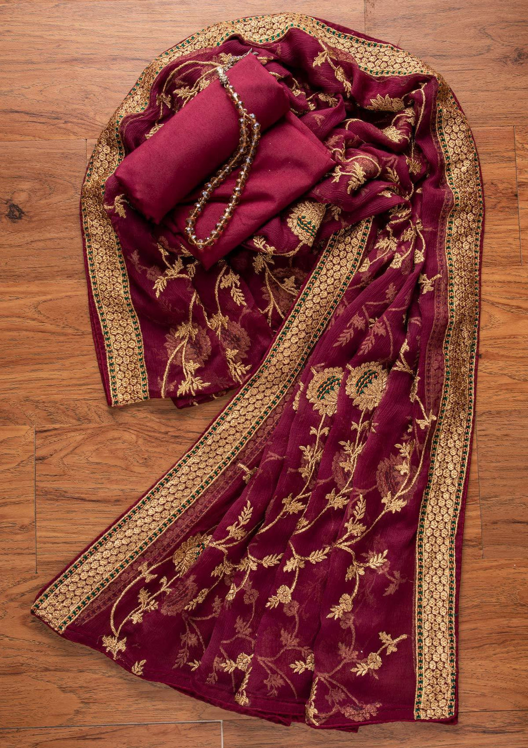 Maroon Zariwork Georgette Designer Unstitched Salwar Suit - koskii