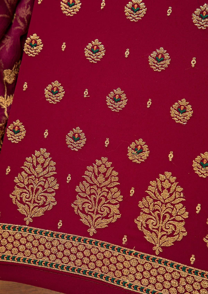 Maroon Zariwork Georgette Designer Unstitched Salwar Suit - koskii