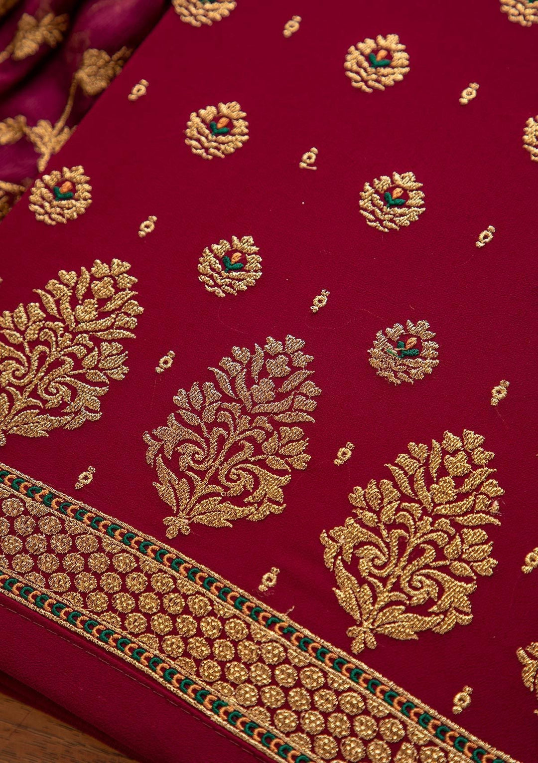 Maroon Zariwork Georgette Designer Unstitched Salwar Suit - koskii