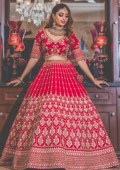 Maroon Zariwork Raw Silk Designer Lehenga - koskii