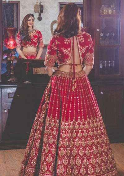 Maroon Zariwork Raw Silk Designer Lehenga - koskii