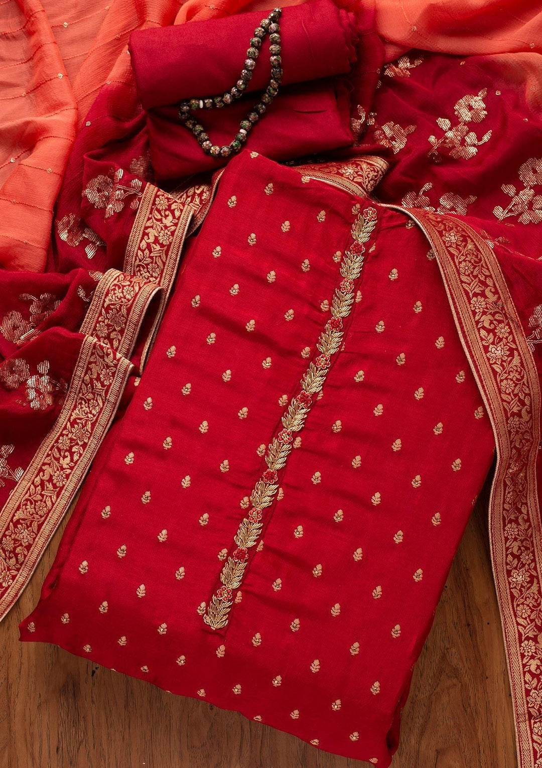 Maroon Zariwork Semi Crepe Designer Unstitched Salwar Suit - koskii