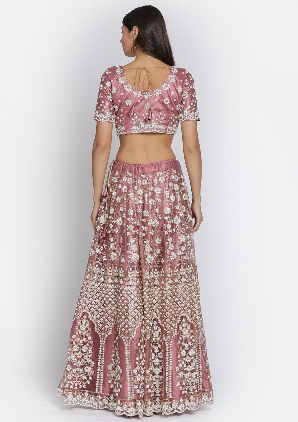 Mauve Cutdana Net Designer Semi-Stitched Lehenga - koskii