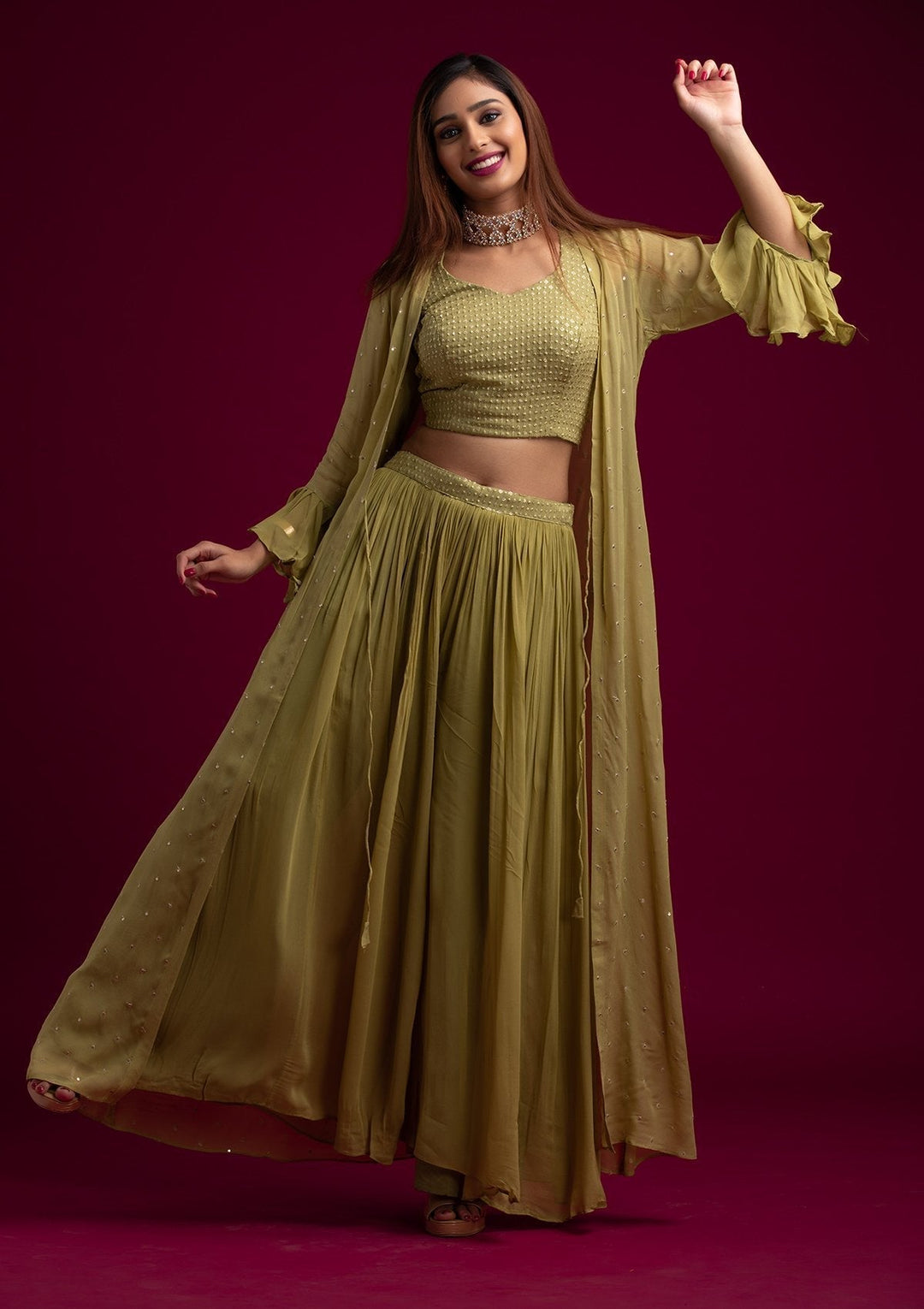 Mehendi Sequins Georgette Designer Salwar Suit - koskii