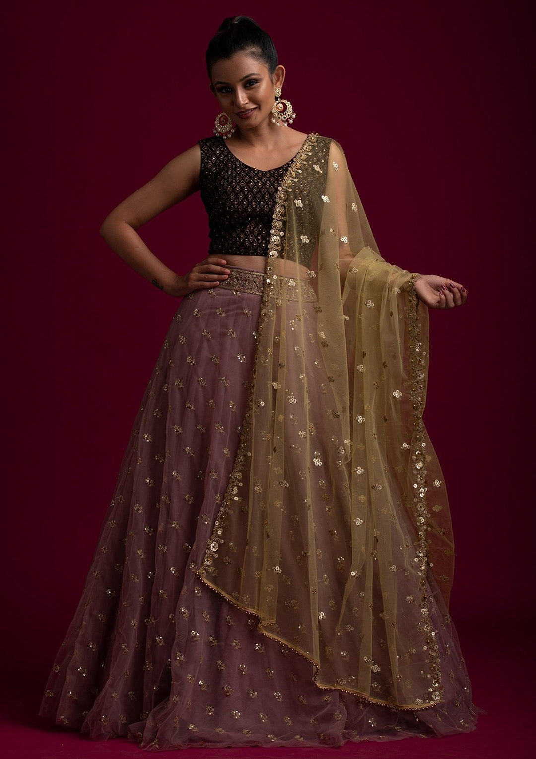 Mehendi Sequins Net Designer Dupatta - koskii
