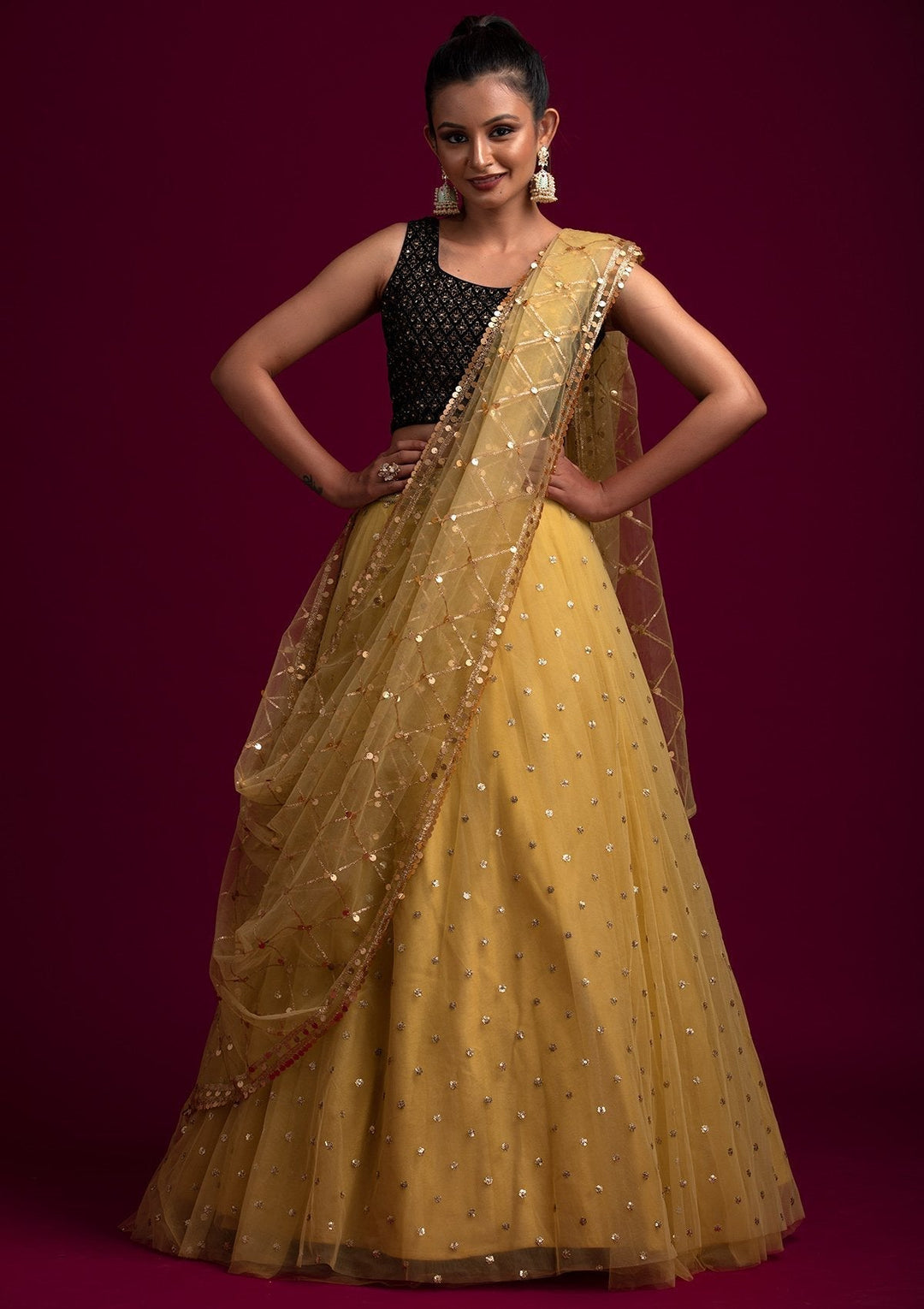 Mehendi Sequins Net Designer Dupatta - koskii