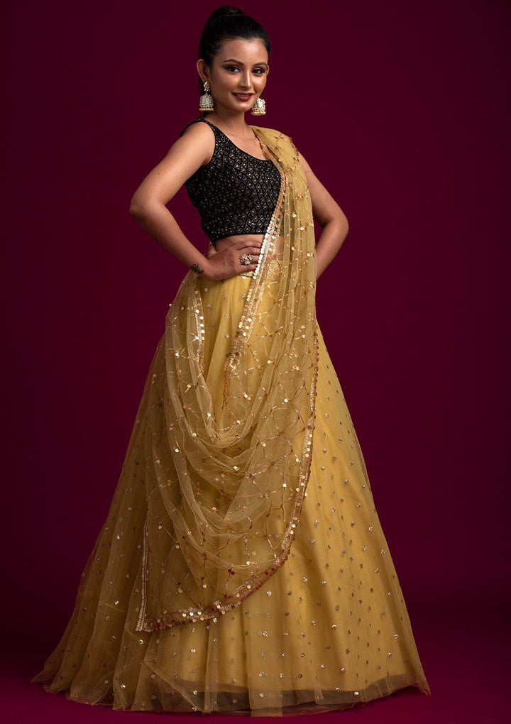 Mehendi Sequins Net Designer Dupatta - koskii