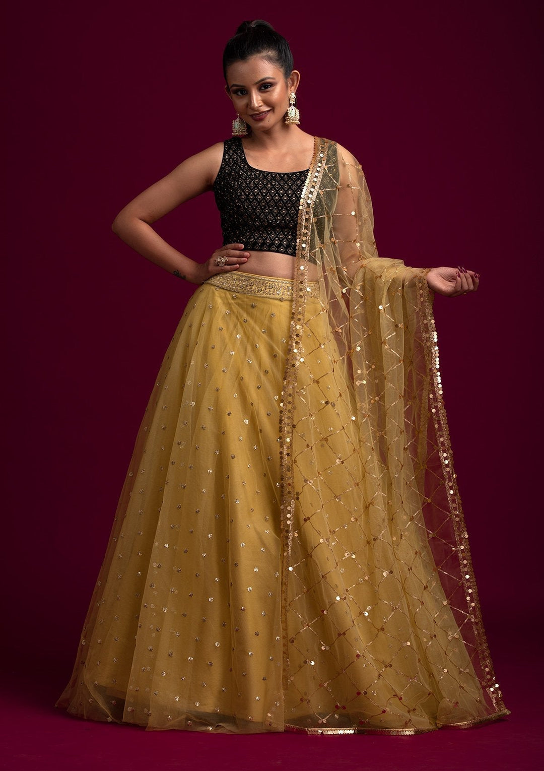 Mehendi Sequins Net Designer Dupatta - koskii