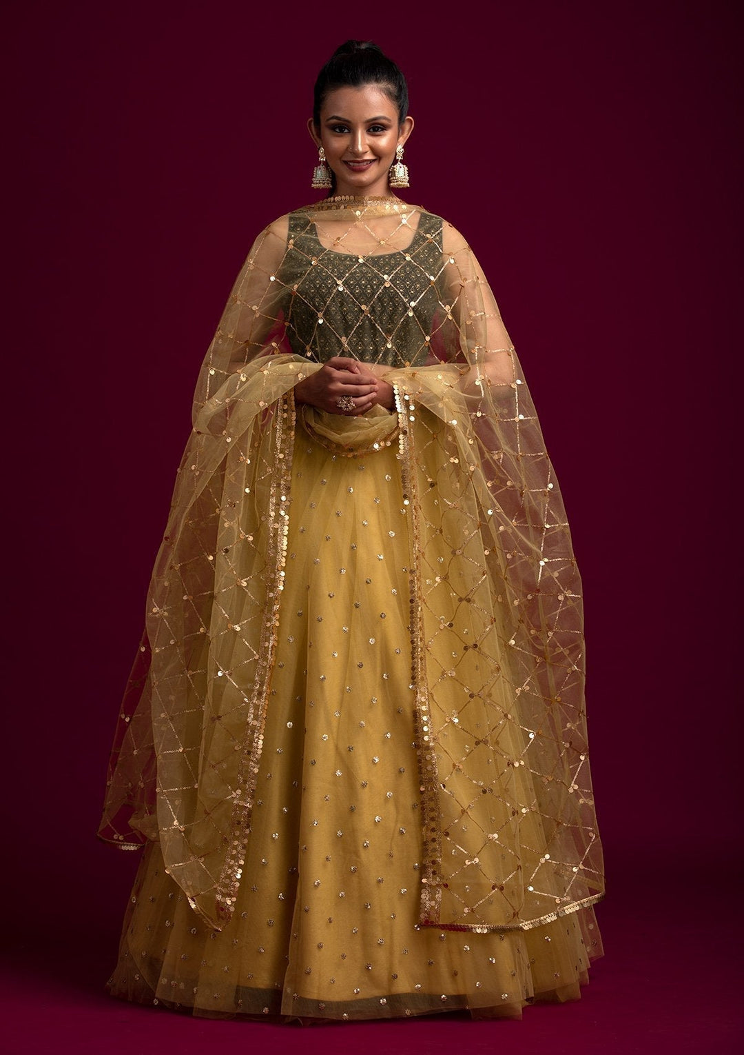 Mehendi Sequins Net Designer Dupatta - koskii