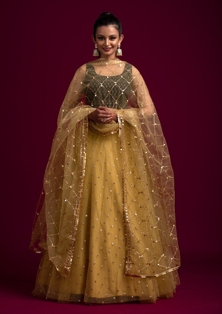 Mehendi Sequins Net Designer Dupatta - koskii