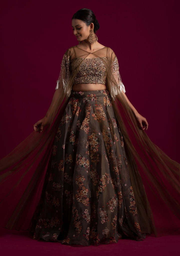 Mehendi Sequins Tissue Designer Lehenga - koskii