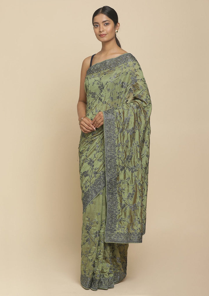 Mehendi Stonework  Art Silk Designer Saree - koskii