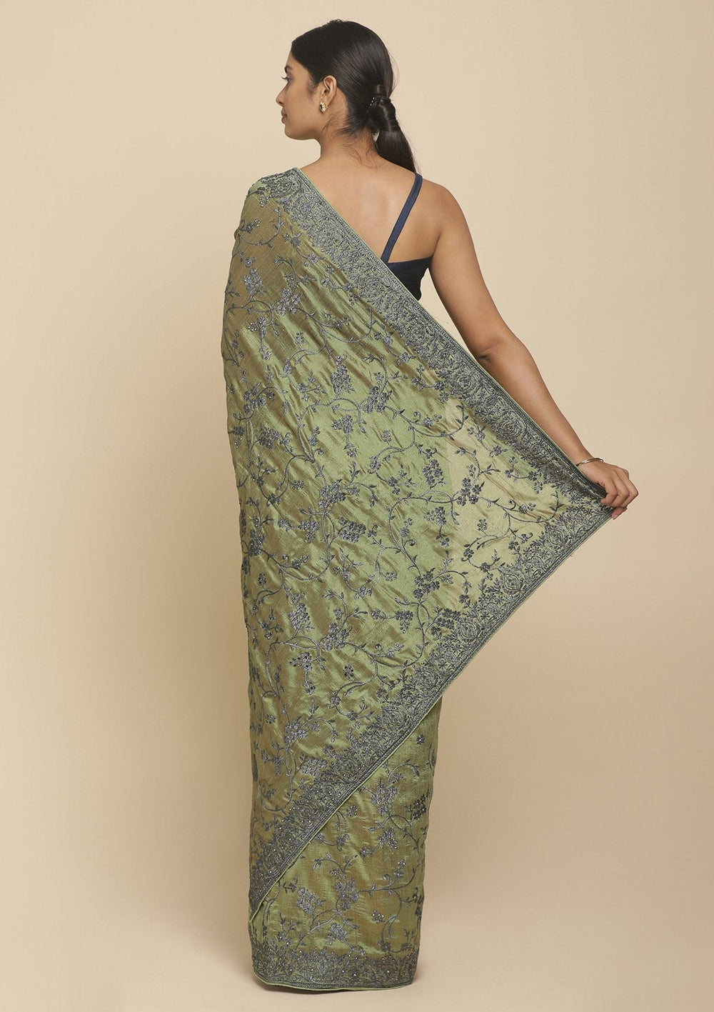 Mehendi Stonework  Art Silk Designer Saree - koskii