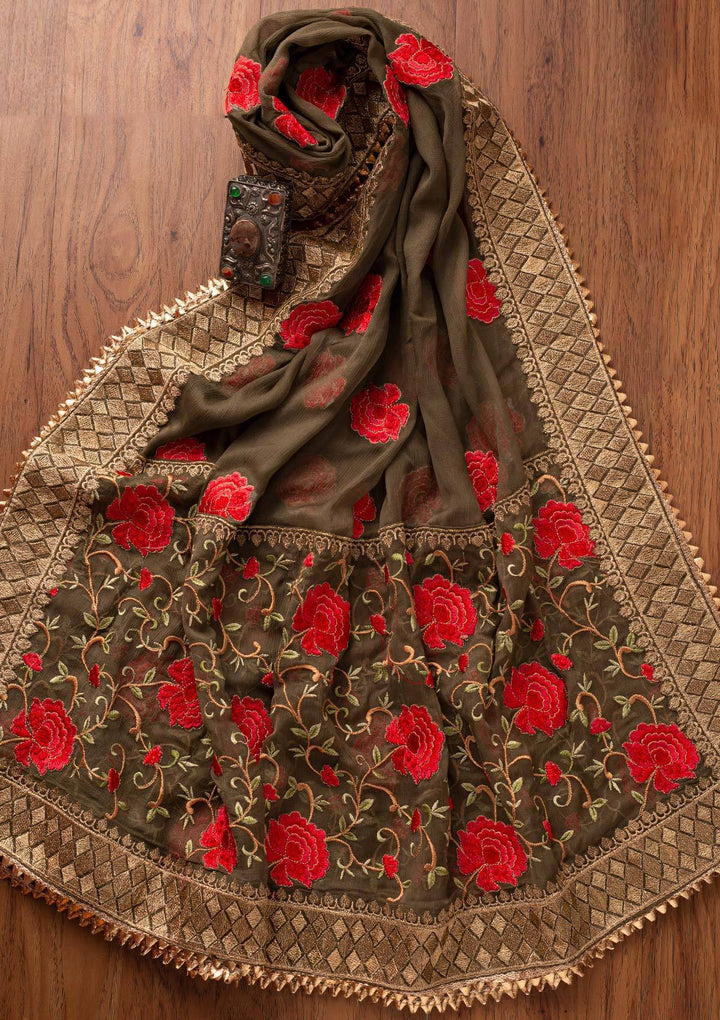 Mehendi Stonework Satin Designer Unstitched Salwar Suit - koskii