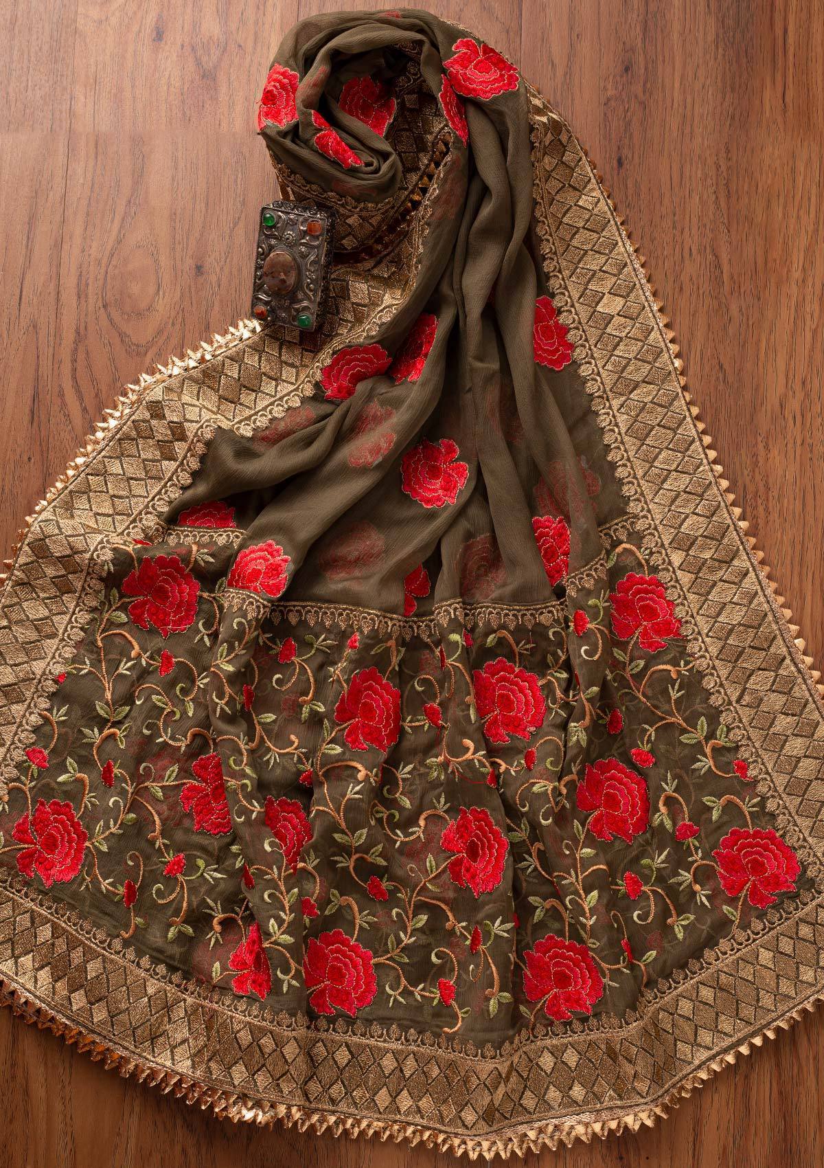 Mehendi Stonework Satin Designer Unstitched Salwar Suit - koskii