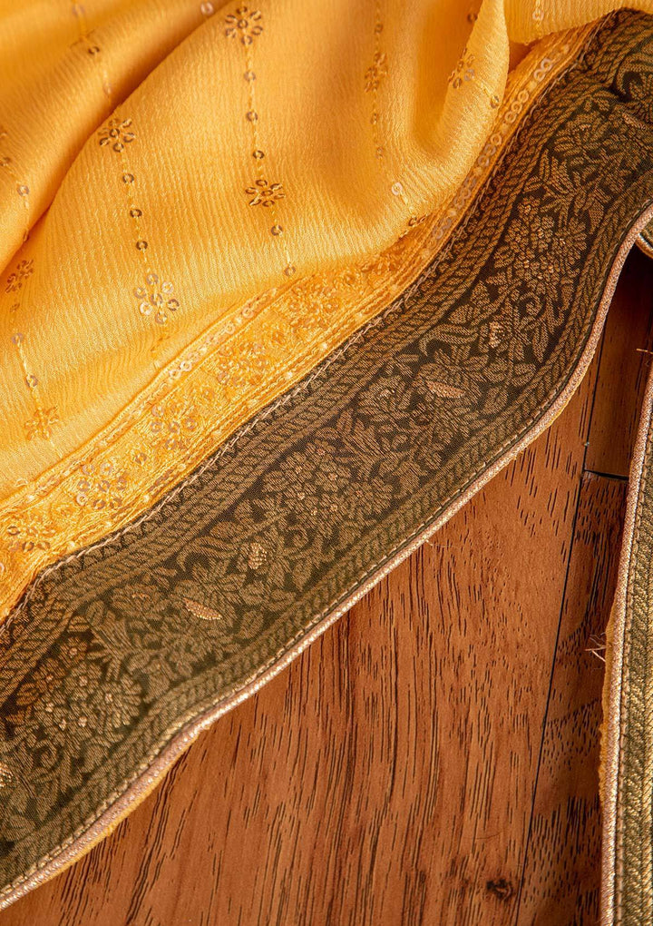 Mehendi Zariwork Semi Crepe Designer Unstitched Salwar Suit - koskii