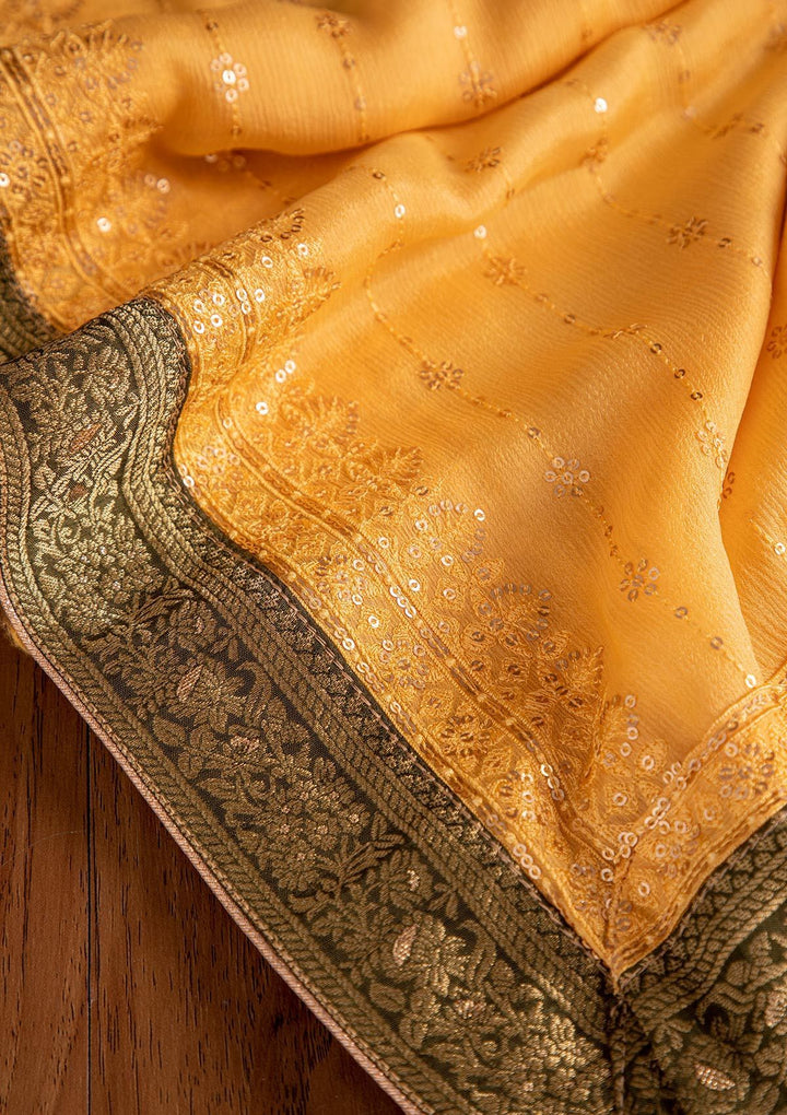 Mehendi Zariwork Semi Crepe Designer Unstitched Salwar Suit - koskii