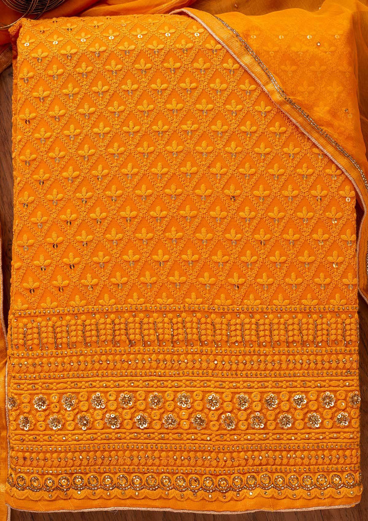 Mustard Chikankari Georgette Designer Unstitched Salwar Suit - koskii