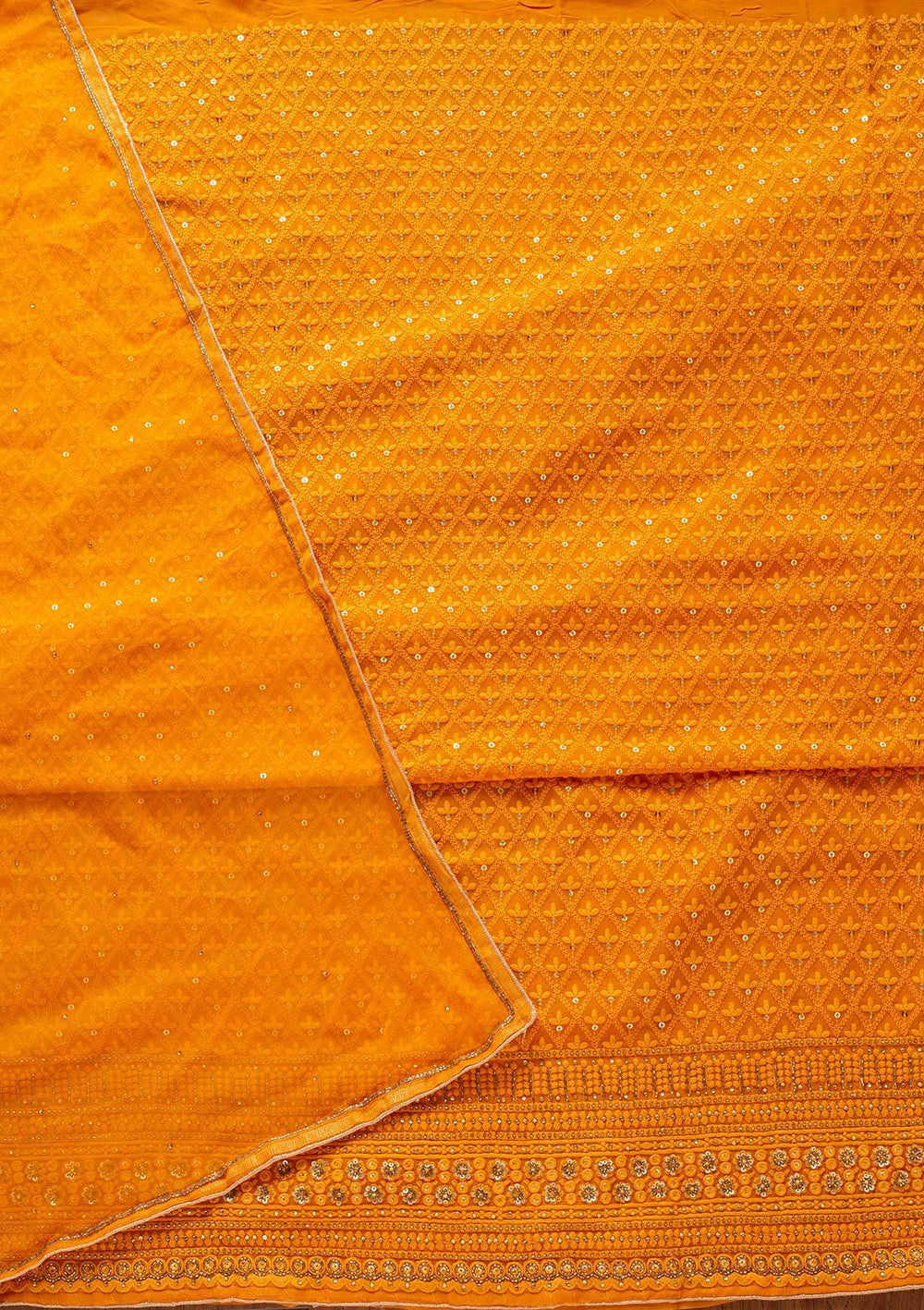 Mustard Chikankari Georgette Designer Unstitched Salwar Suit - koskii