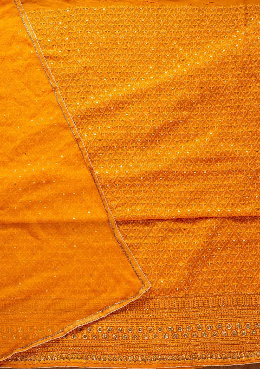 Mustard Chikankari Georgette Designer Unstitched Salwar Suit - koskii