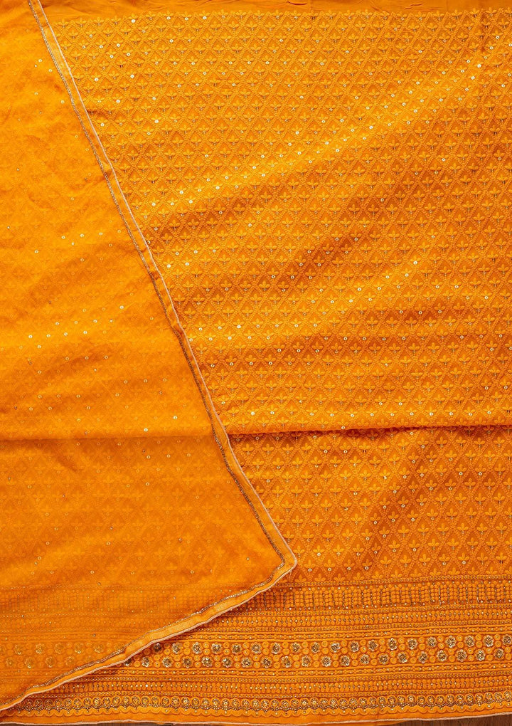 Mustard Chikankari Georgette Designer Unstitched Salwar Suit - koskii