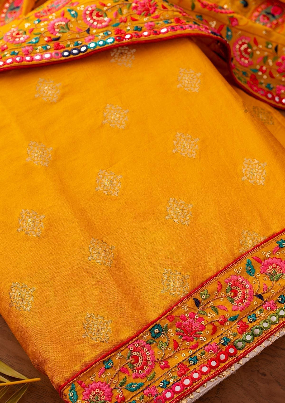 Mustard Chikankari Semi Crepe Designer Unstitched Salwar Suit - koskii