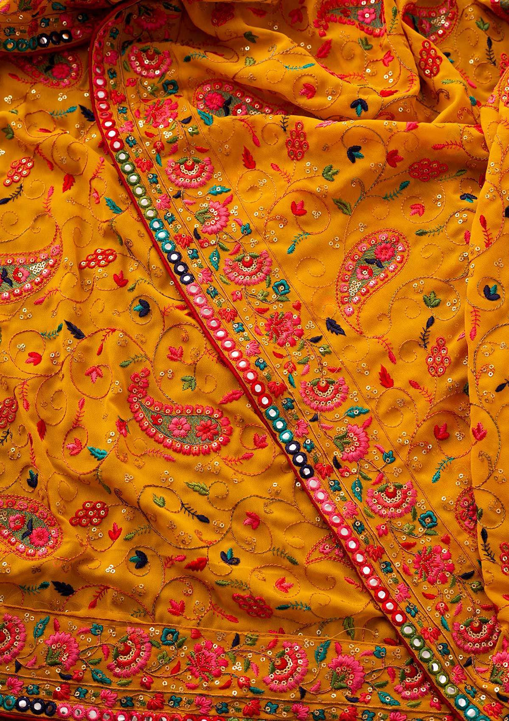 Mustard Chikankari Semi Crepe Designer Unstitched Salwar Suit - koskii