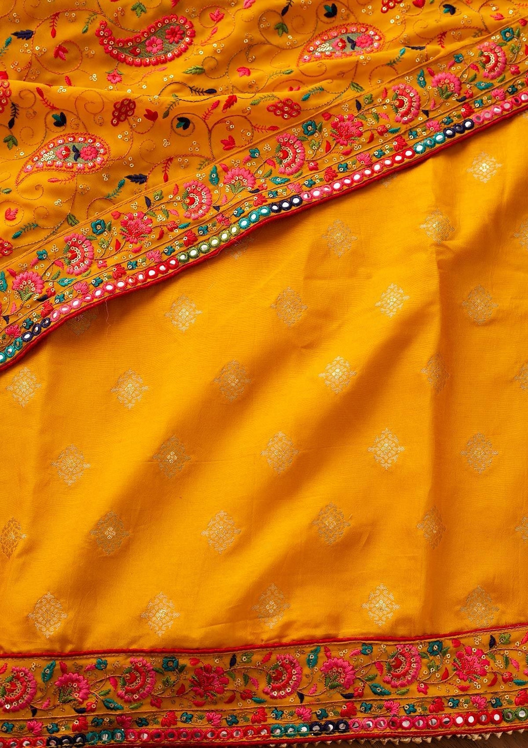 Mustard Chikankari Semi Crepe Designer Unstitched Salwar Suit - koskii
