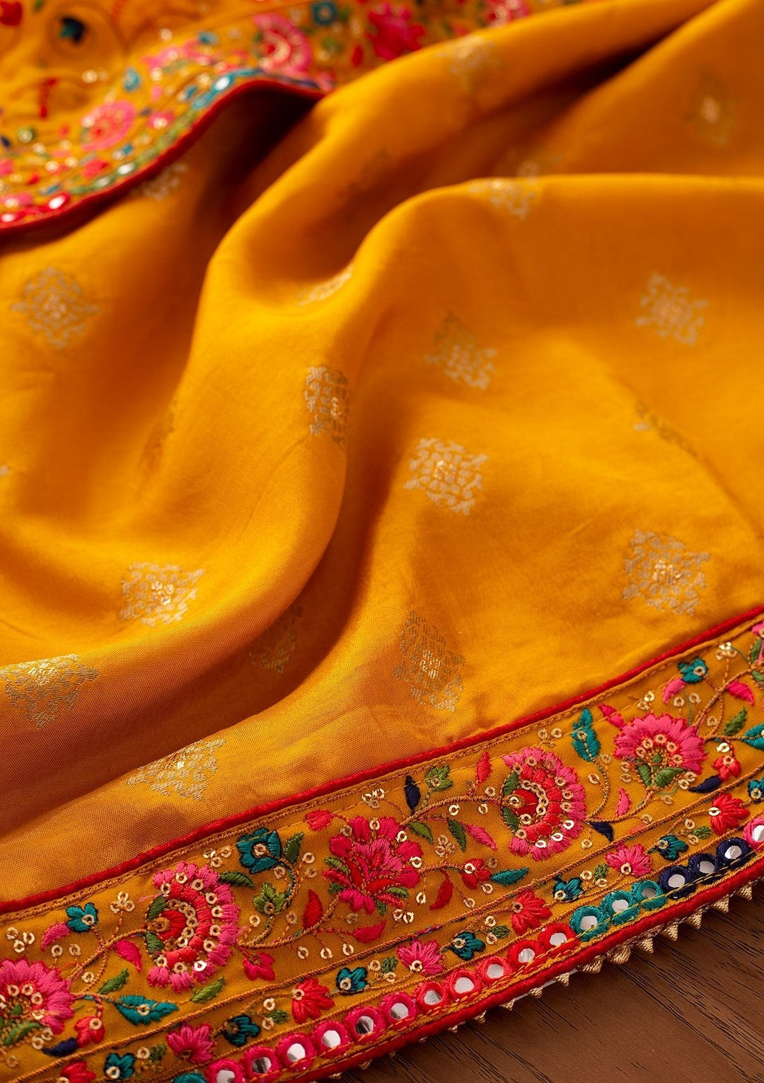 Mustard Chikankari Semi Crepe Designer Unstitched Salwar Suit - koskii