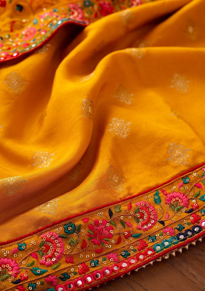 Mustard Chikankari Semi Crepe Designer Unstitched Salwar Suit - koskii