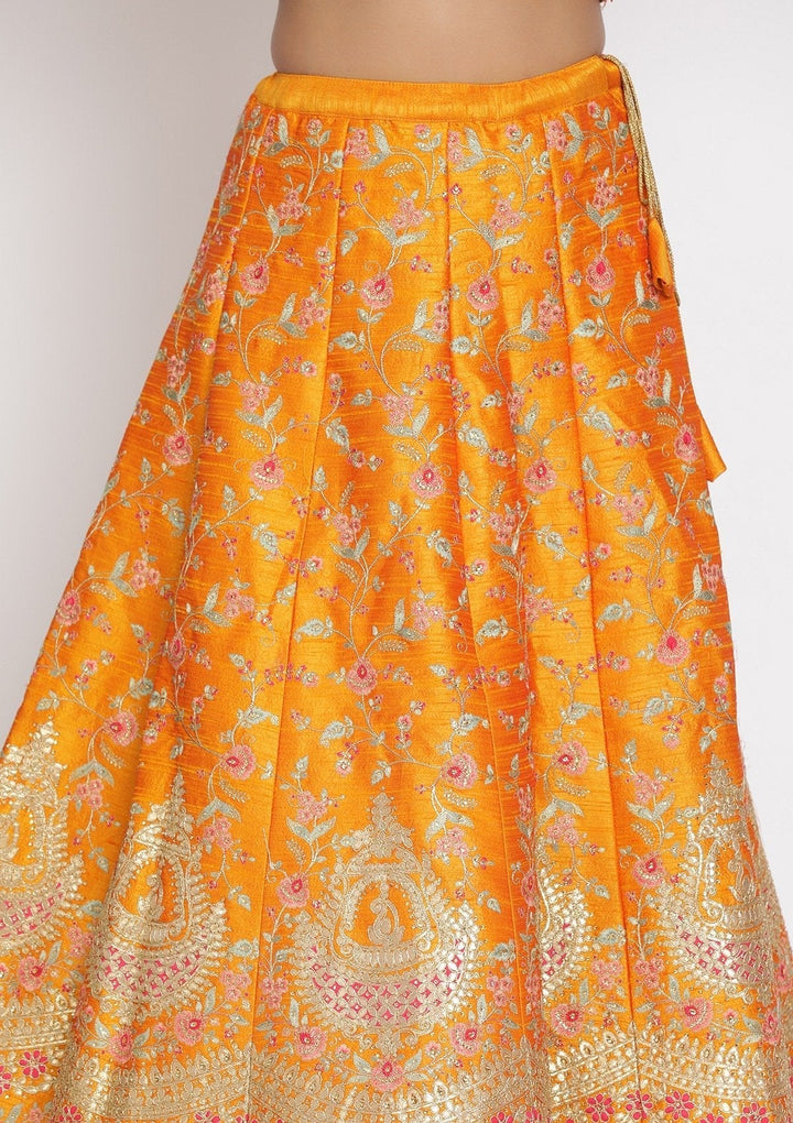 Mustard Gotapatti Raw Silk Designer Semi-Stitched Lehenga - koskii