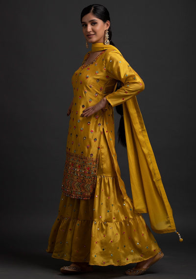 Mustard Sequins Art Silk Designer Salwar Suit - koskii