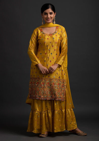 Mustard Sequins Art Silk Designer Salwar Suit - koskii