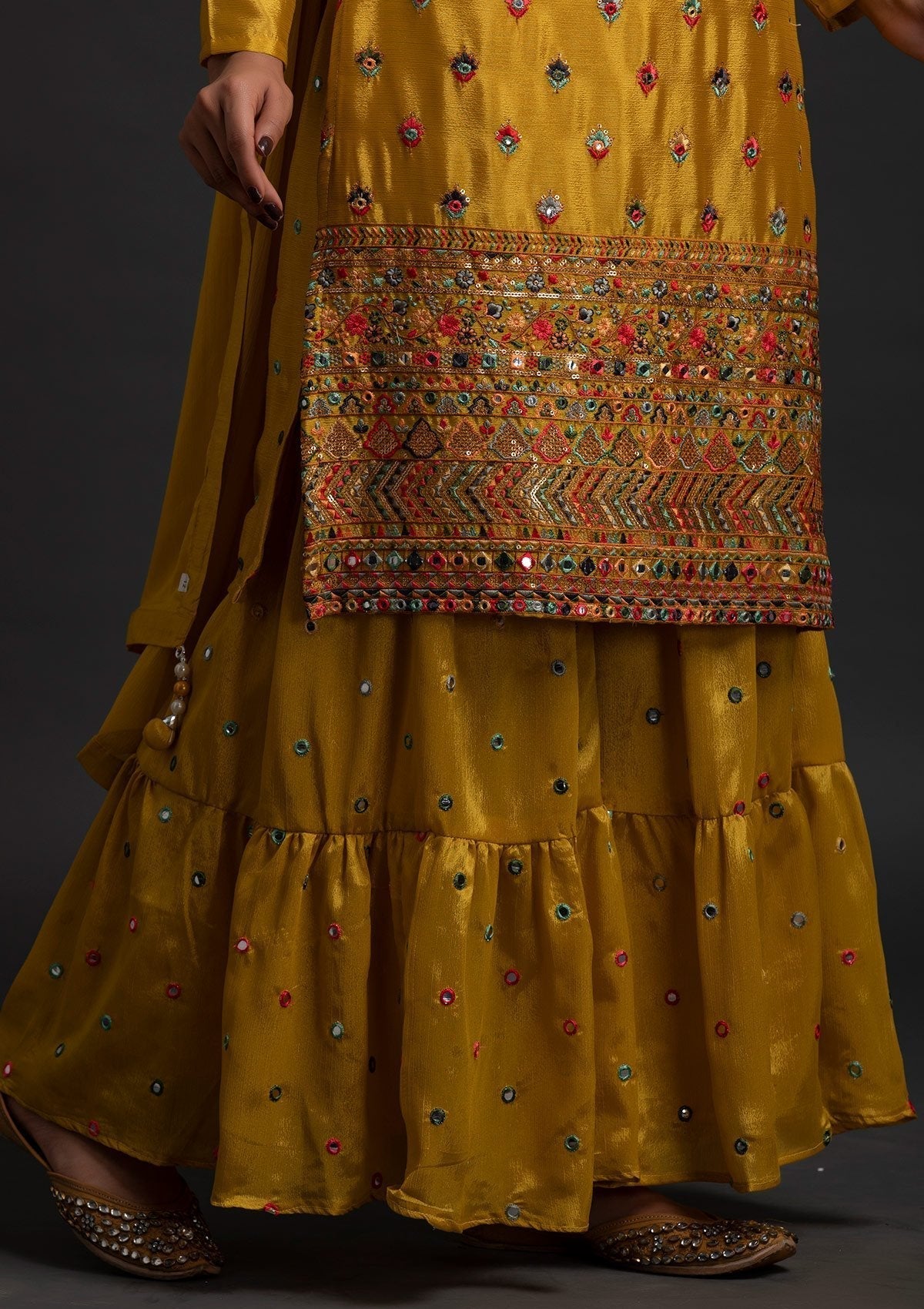 Mustard Sequins Art Silk Designer Salwar Suit - koskii